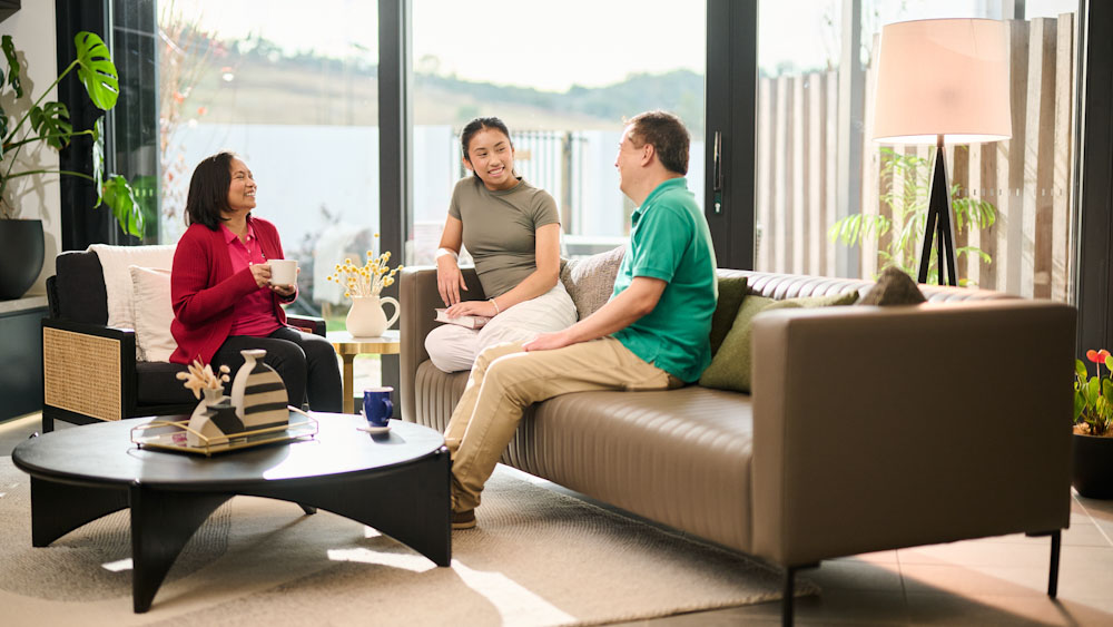 Family talking in family room