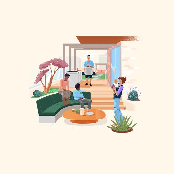 Illustration image of people on balcony