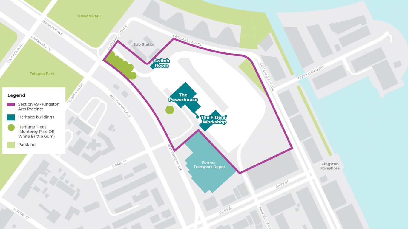 Map outlining the area for Kingston arts precinct