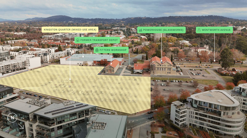 Aerial of Kingston Quarter with marked up areas